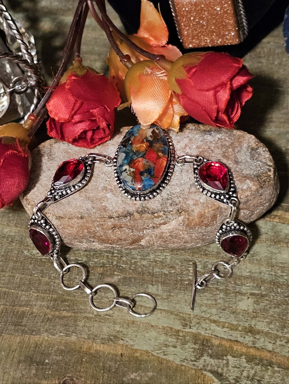 Spiny Oyster Turquoise / Garnet Bracelet